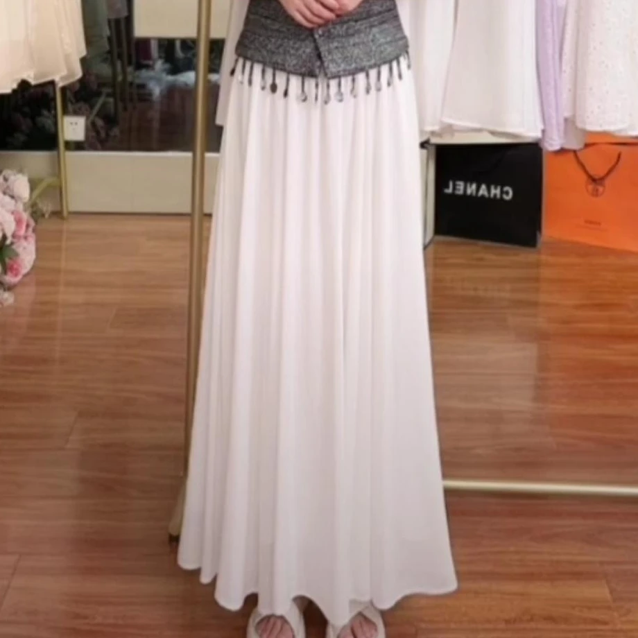 中长款半裙竹节亚麻大裙摆