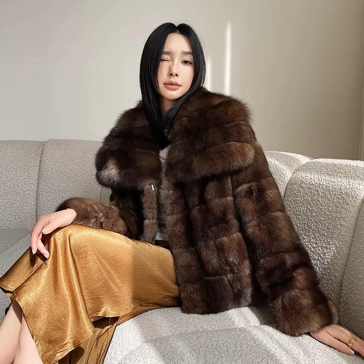 2025新款进口俄罗斯貂皮大衣天使之翼D24219皮草女海宁皮草