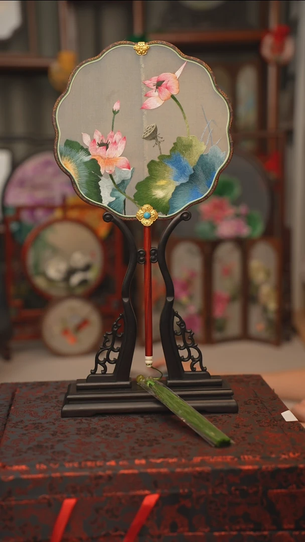 扇子团扇 绣花双面非遗