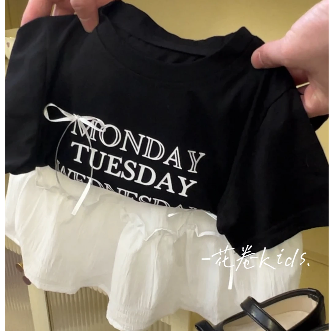 【花卷kids】哥特少女！2025女童时尚百搭休闲夏款韩版短袖裙子