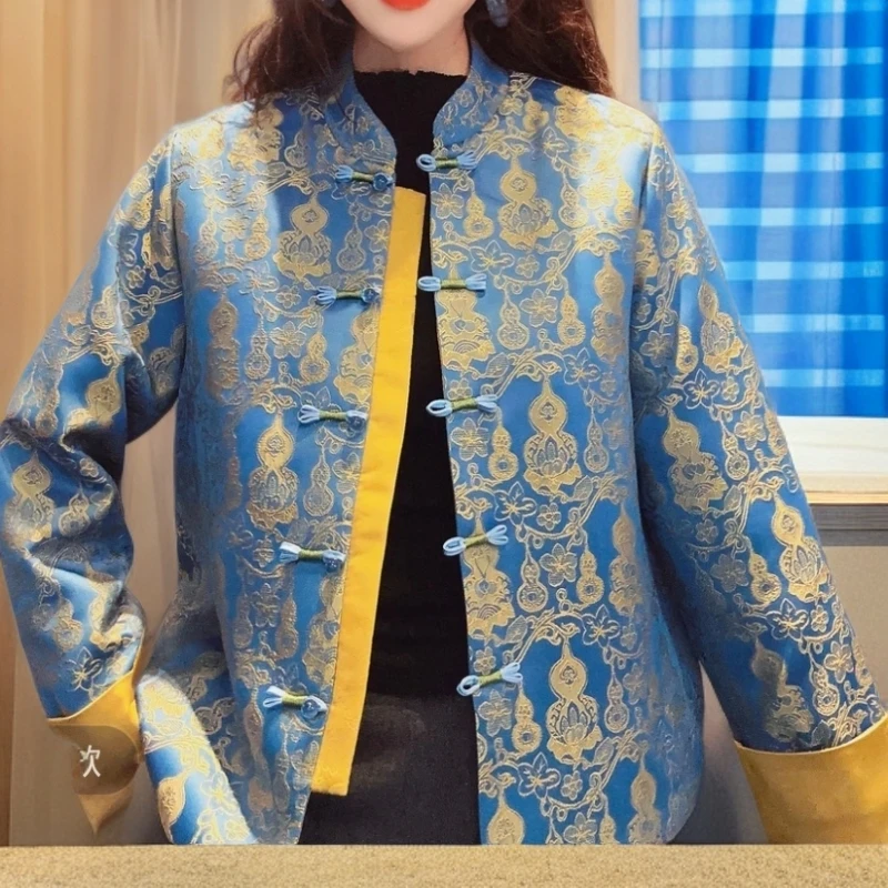 【福禄】新中式国风改良唐装香云老料提花长袖立领秋冬外套女678