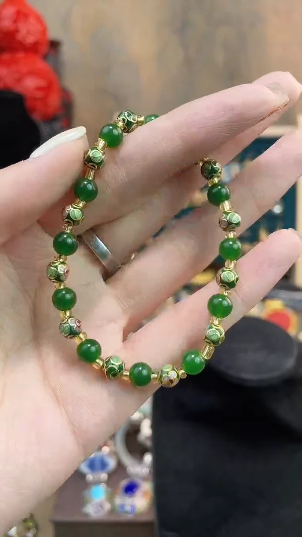 非遗手工景泰蓝0.6手串绿色