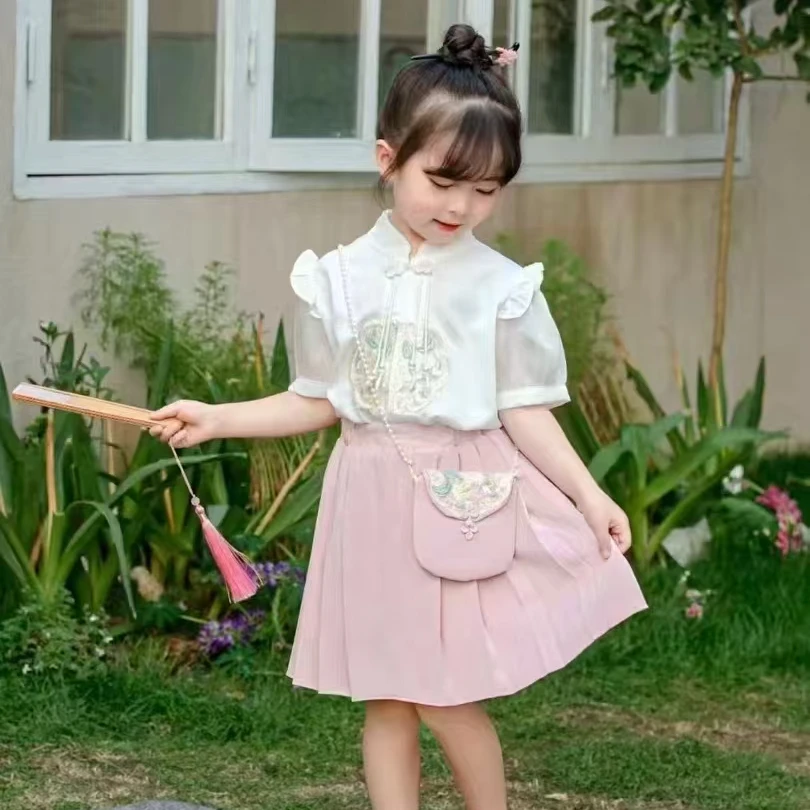 【0053款】夏季女童新中式条纹套装古风裙子夏款古装连衣裙公主