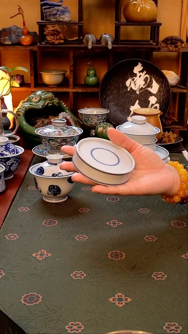 【手工手绘白胎腰鼓盖置】