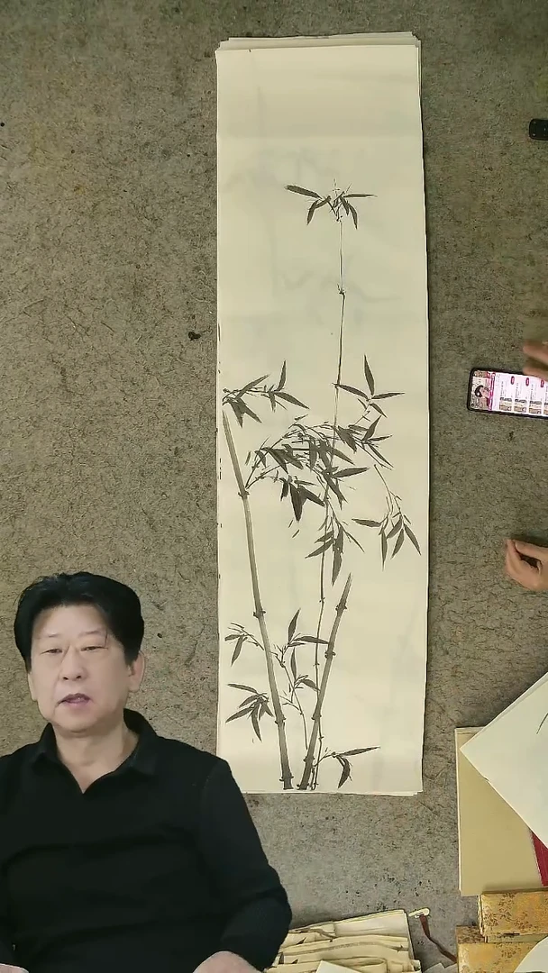 国画四尺对开  墨竹条屏 34*138cm