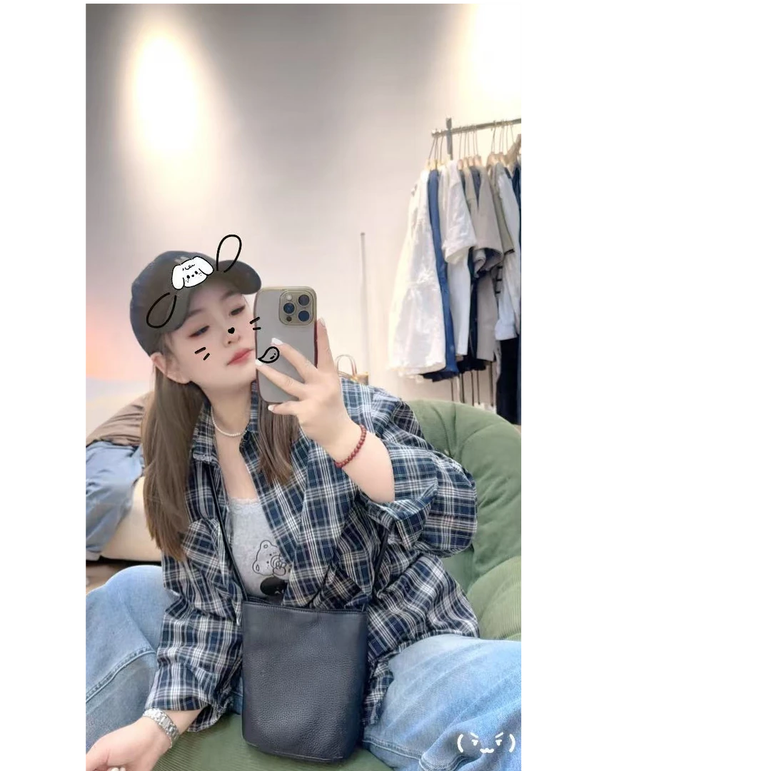 小孟~日系卡通格子衬衫两件套216