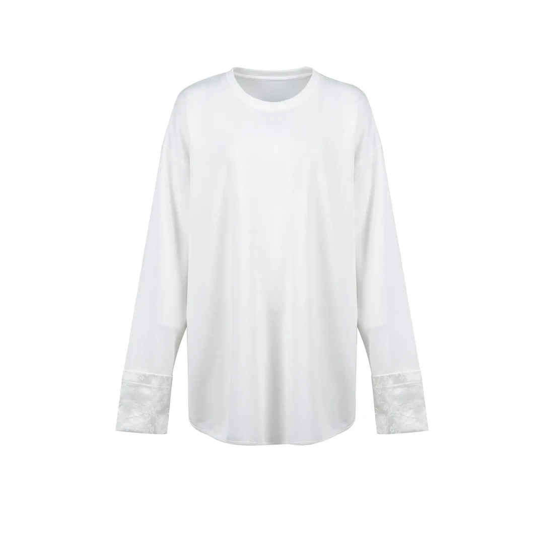 【下身消失的松弛感国风T】古色古香袖口拼接缎感T恤 W24AA1006