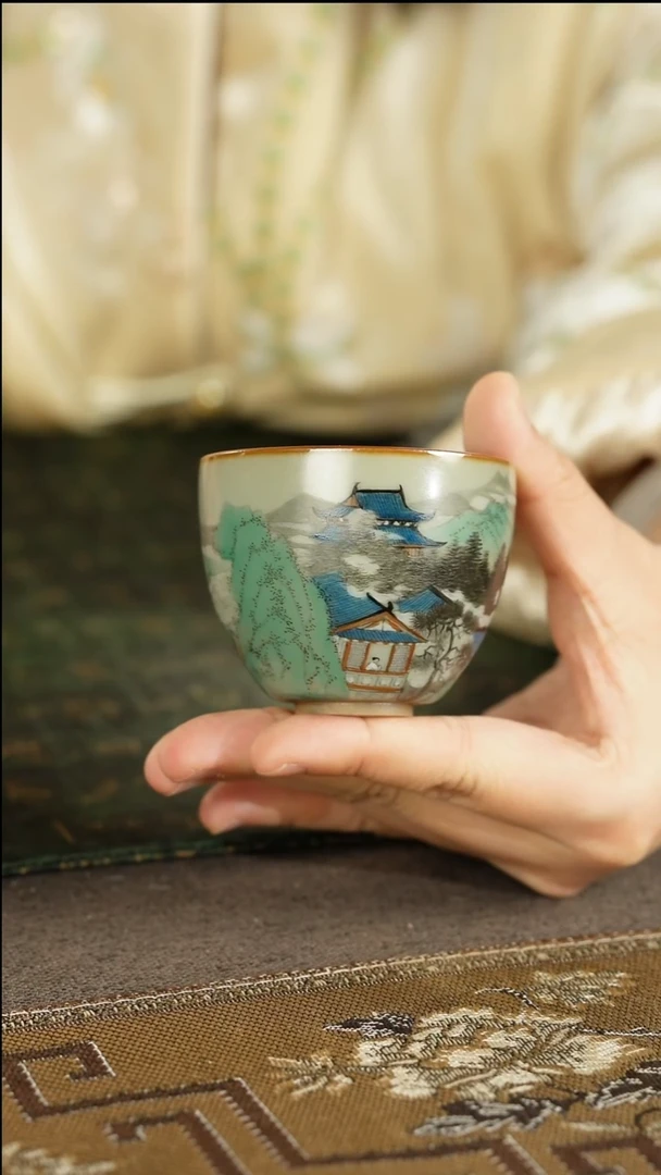 善窑厂汝窑青绿山水杯