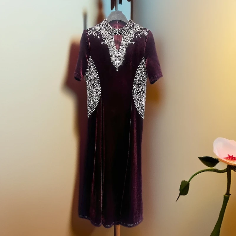 236012-1新款显瘦洋气气质时尚妈妈装女装修身轻奢礼服连衣裙