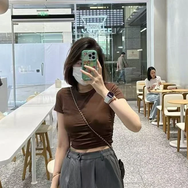 Iu(一毛毛一样样)螺纹短袖经典春夏瑜伽运动修身显瘦打底速干T恤