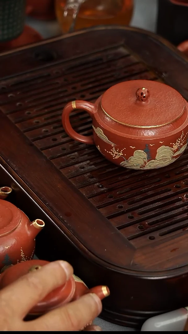 茶壶紫砂宜兴紫砂粗砂朱泥大口汉瓦壶160毫升