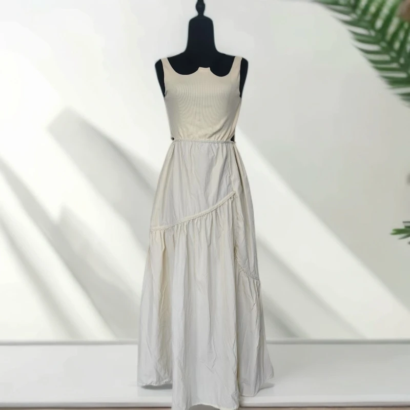 常规中腰不褪色纯色极简风连衣裙无袖显瘦长裙休闲风气质时尚夏季