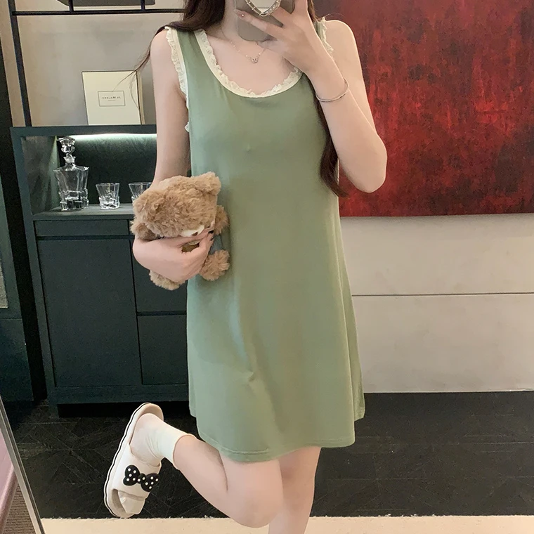 吊带睡裙女款夏季莫代尔宽松新款女士带胸垫性感蕾丝夏装背心睡衣