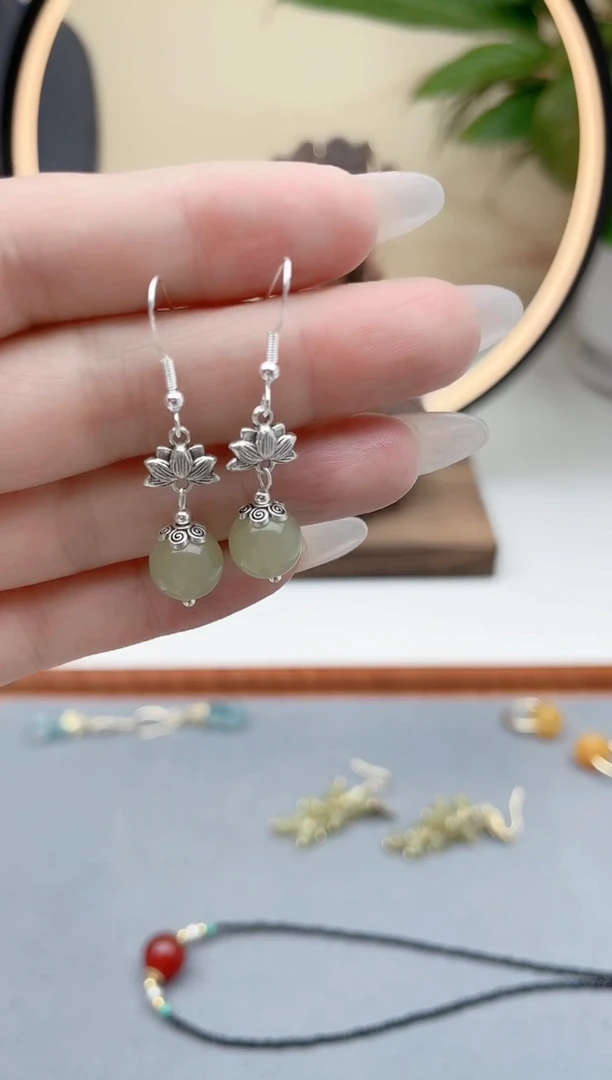 东陵石银S925镶嵌耳饰6512