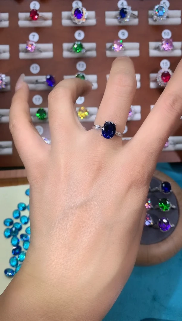 戒指蓝宝石银S925镶嵌810白