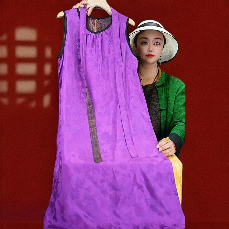 <<非遗美学>>百搭夏季气质优雅收腰无袖香云老料连衣裙T1343