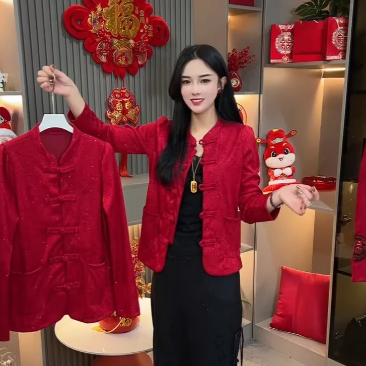 2778#刺绣提花盘扣可开上衣