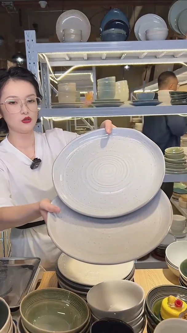 瓷90（大盘鸡）外贸尾货高温釉下彩陶瓷餐具默认微瑕