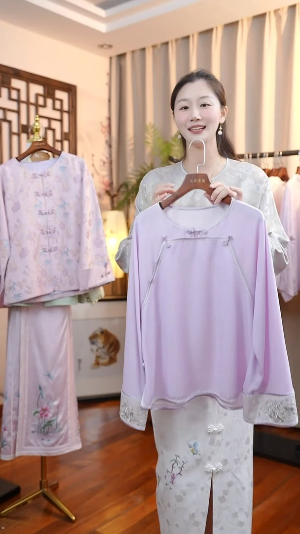 刺绣紫色花罗上衣  桑蚕丝非遗苏绣服饰