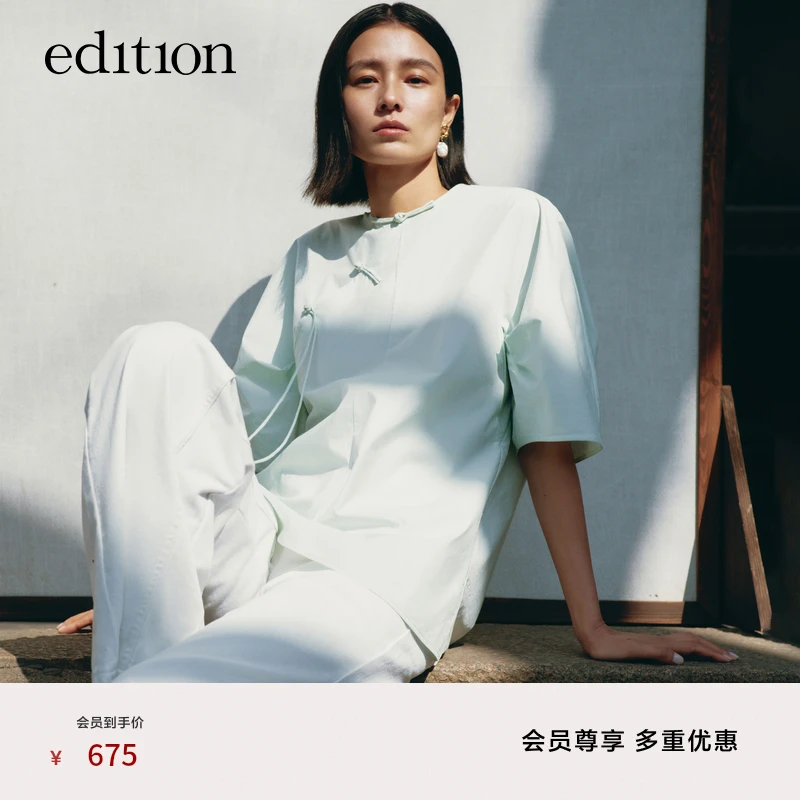 edition夏款中式复古泡泡袖衬衫女棉衬衣#EBC2TOPT06