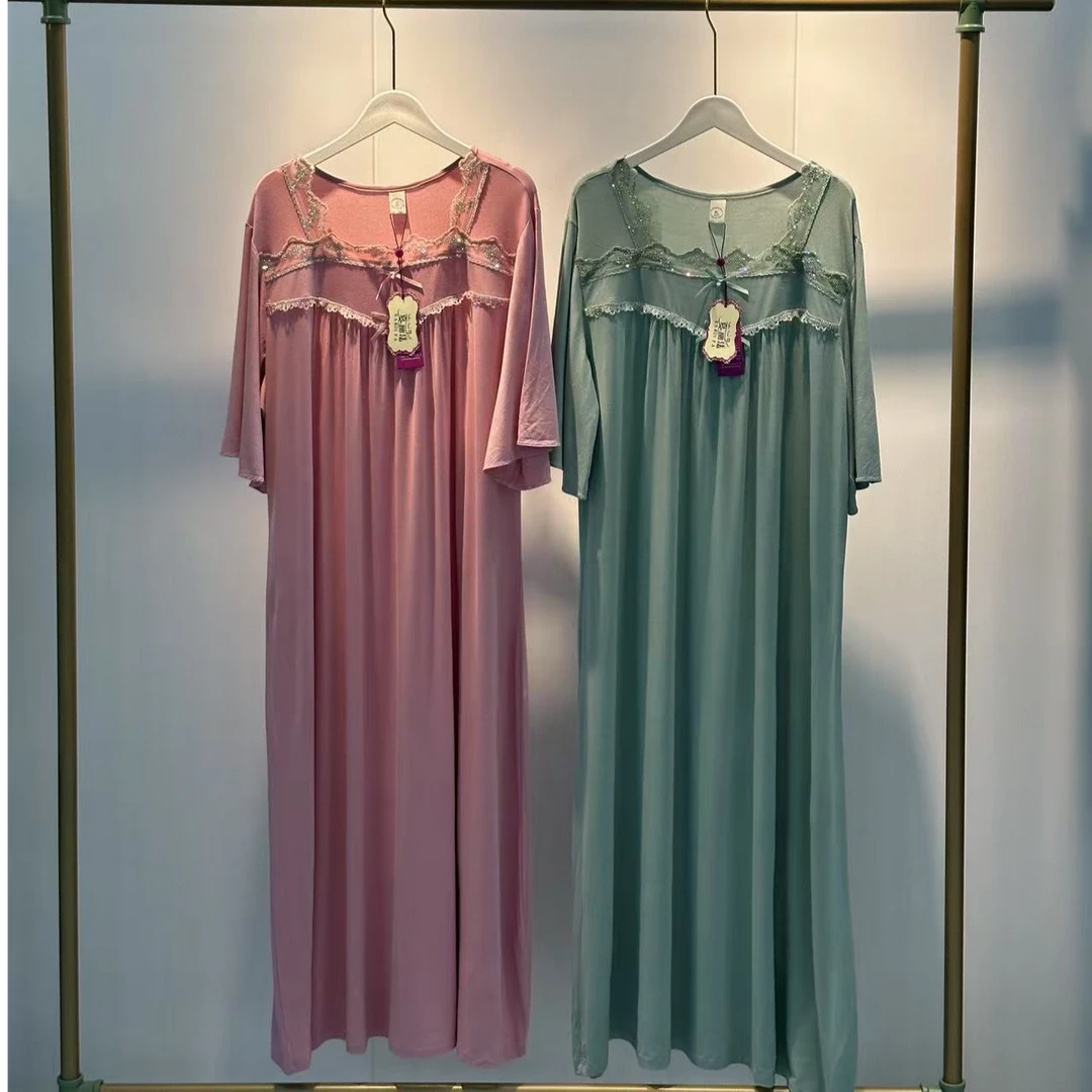 xarifa烫钻莫代尔大码长款宽松甜美舒适睡裙家居服3199