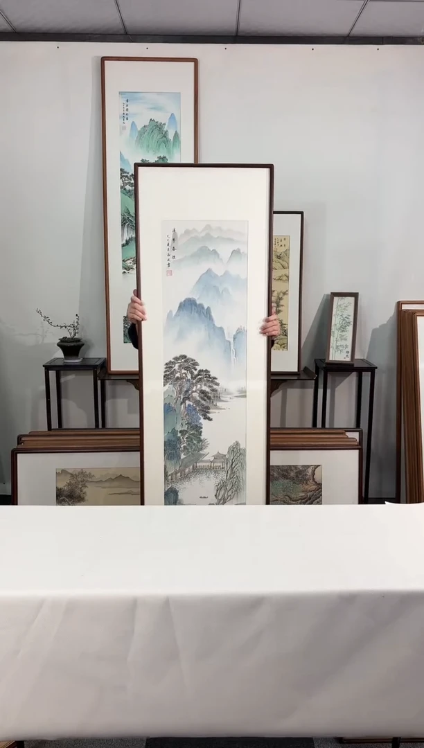 国画手绘*溪亭春烟*52*172cm