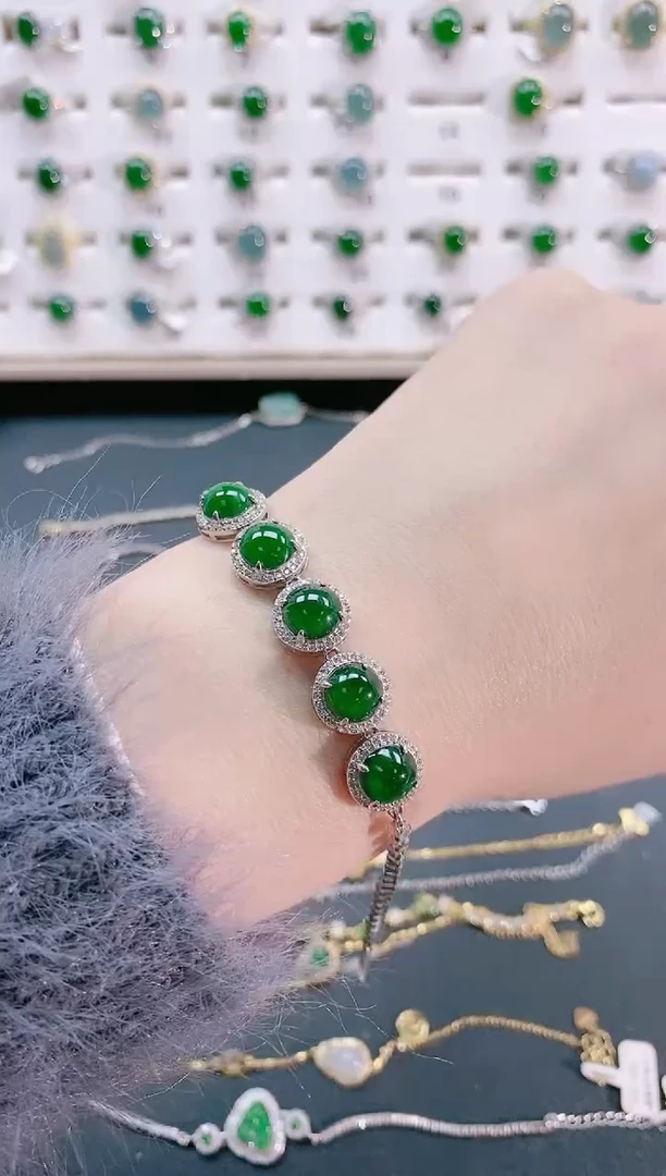 【闪购商品】翡翠手链银S925镶嵌天然翡翠