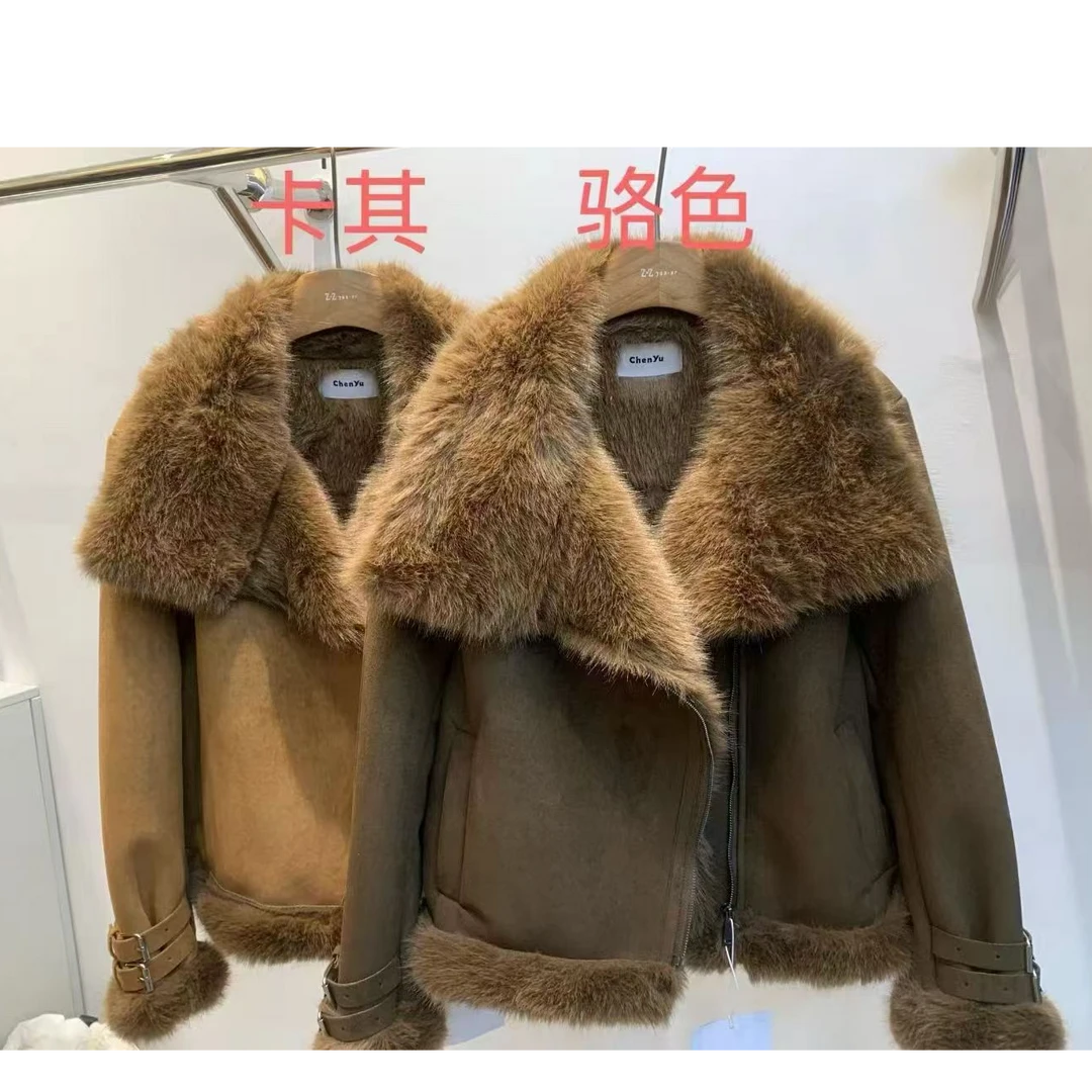 西西  轻奢显瘦加厚皮毛一体外套#h68993