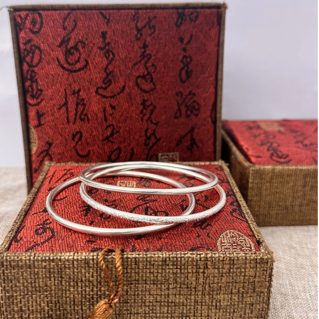 足银手镯 999.9【S031】28g 两光一沙闭口手镯时尚素款经典传承复古