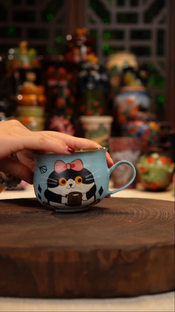 油画  手绘釉下彩脏脏杯
