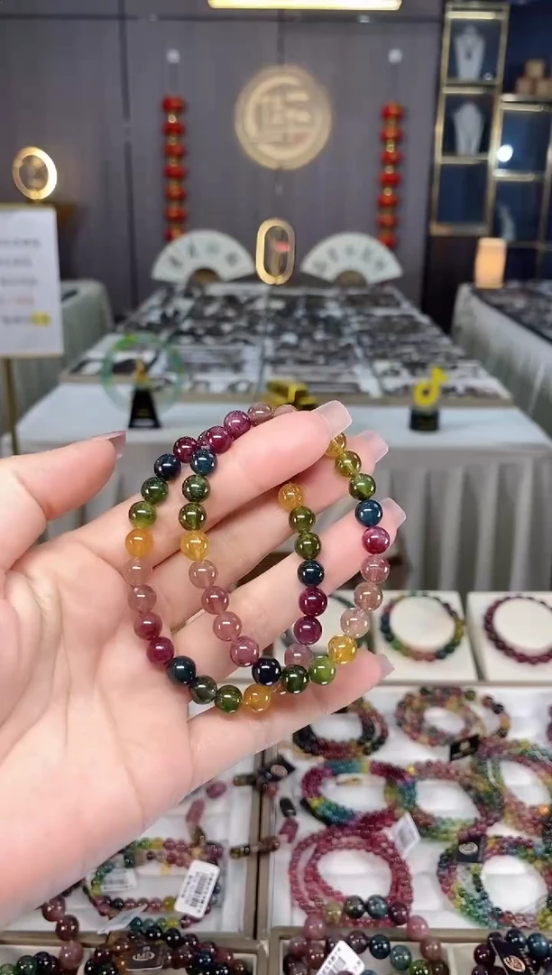 未镶嵌透体老矿碧玺彩虹单圈手串7mm+碧玺hon多样性发一条
