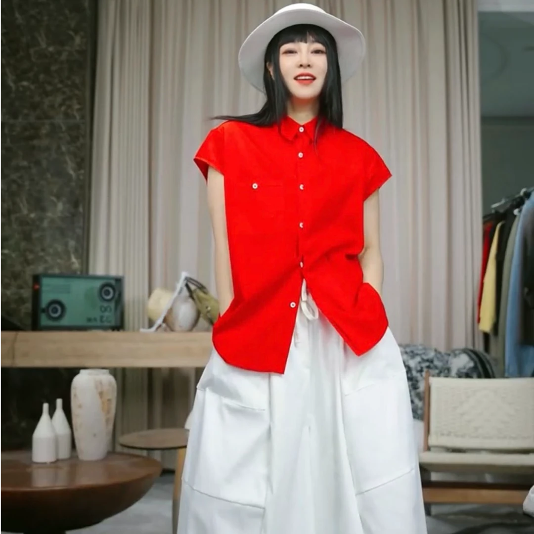 infobyfive2025夏季新款扣子开衫短袖翻领圆弧下摆衬衫NF0505084