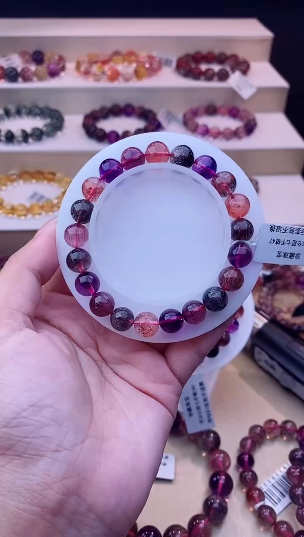 未镶嵌手串水晶黑加仑超七单圈9m+