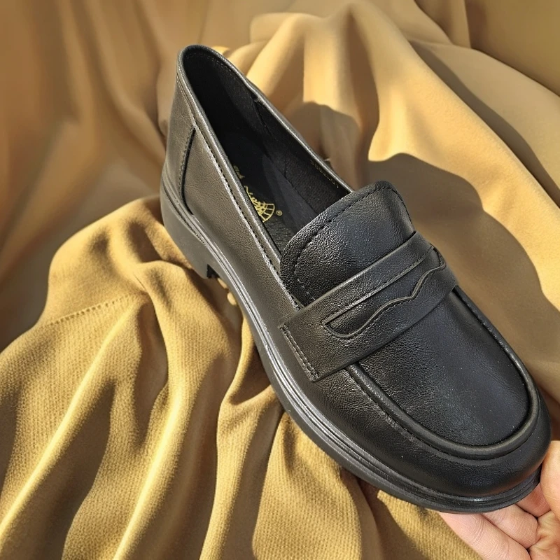 5882黑色平底百搭乐福鞋春季英伦风女鞋真皮皮鞋厚底牛皮复古秋季