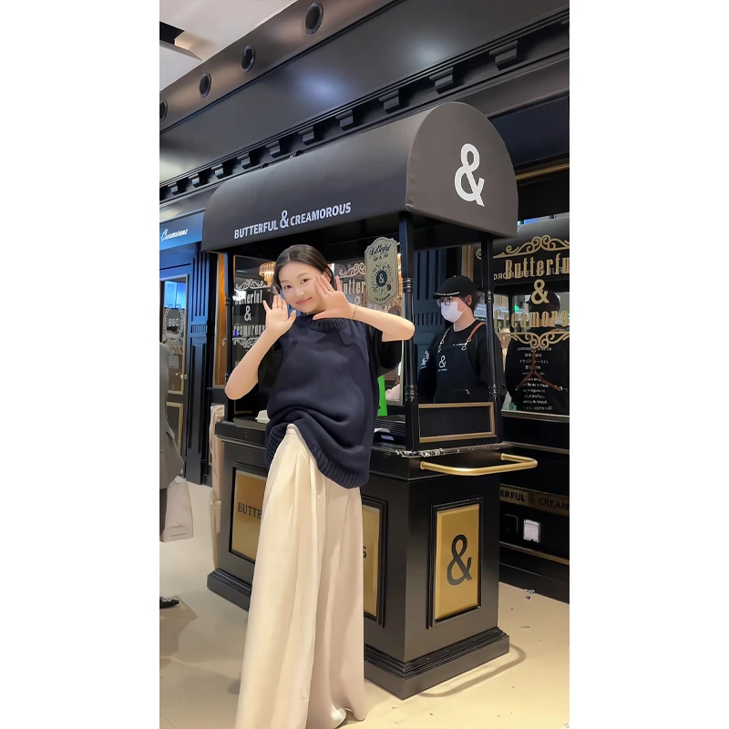 老钱范儿圆领纯色短袖针织衫马甲针织阔腿裤垂感裤子长裤针织裤女