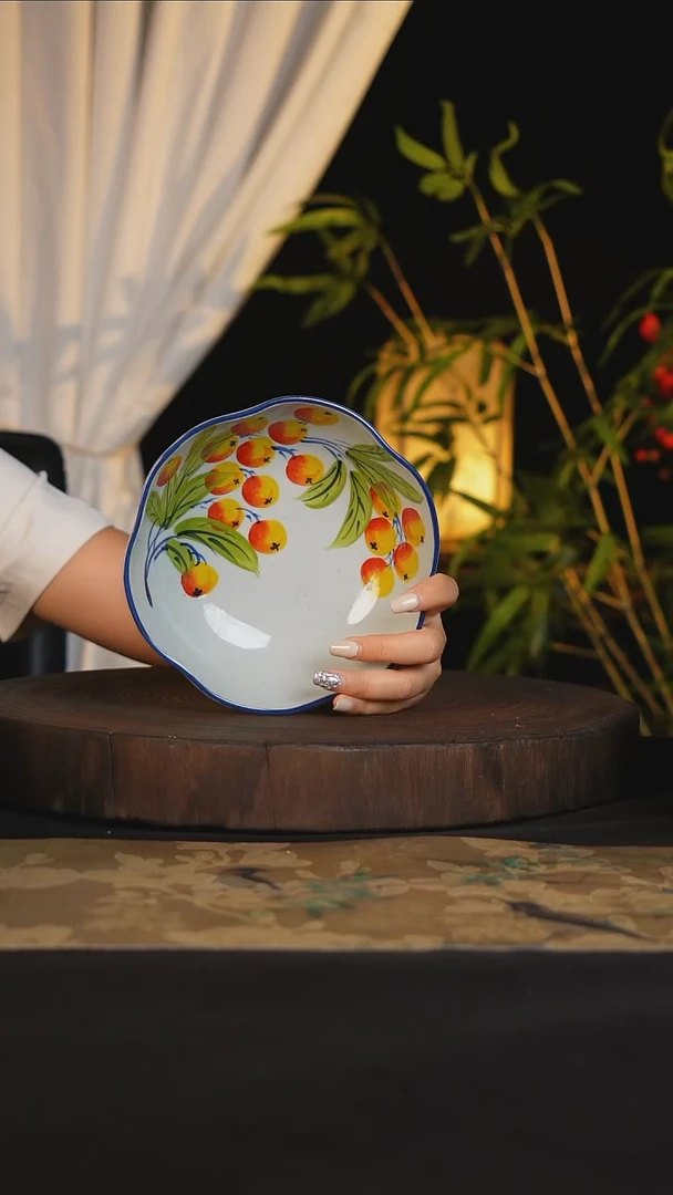 盘景德镇手工手绘高温釉下彩可进蒸箱烤箱微波炉洗碗机