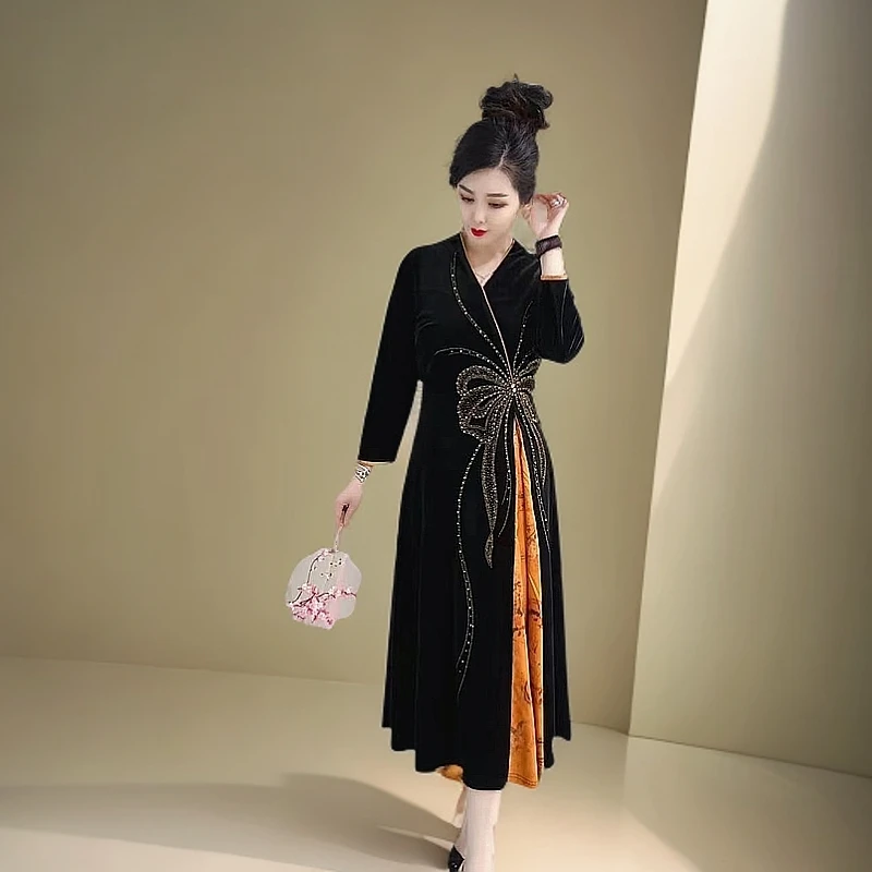 238215 设计师新款显瘦修身名媛时尚气质高端收腰洋气连衣裙高贵