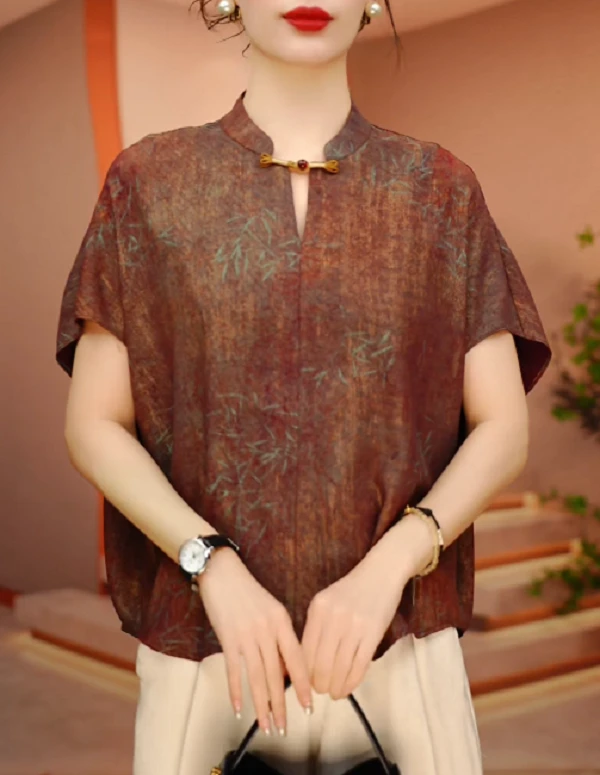 竹影-夏季极简风减龄优雅轻奢时尚百搭气质圆领上衣