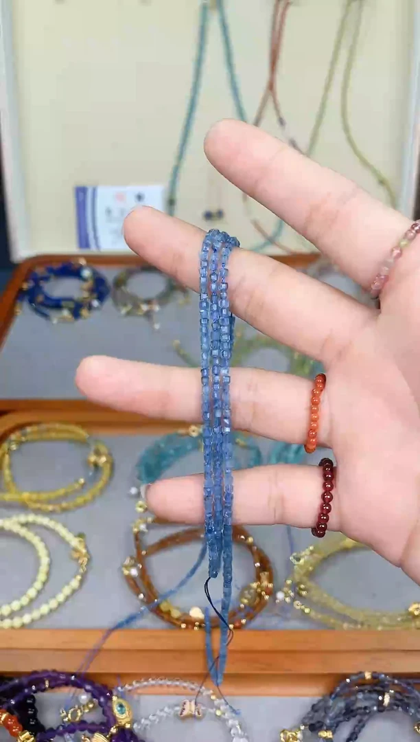 【闪购商品】海蓝宝石手链银S925镶嵌魔鬼蓝海蓝宝三圈加延长链