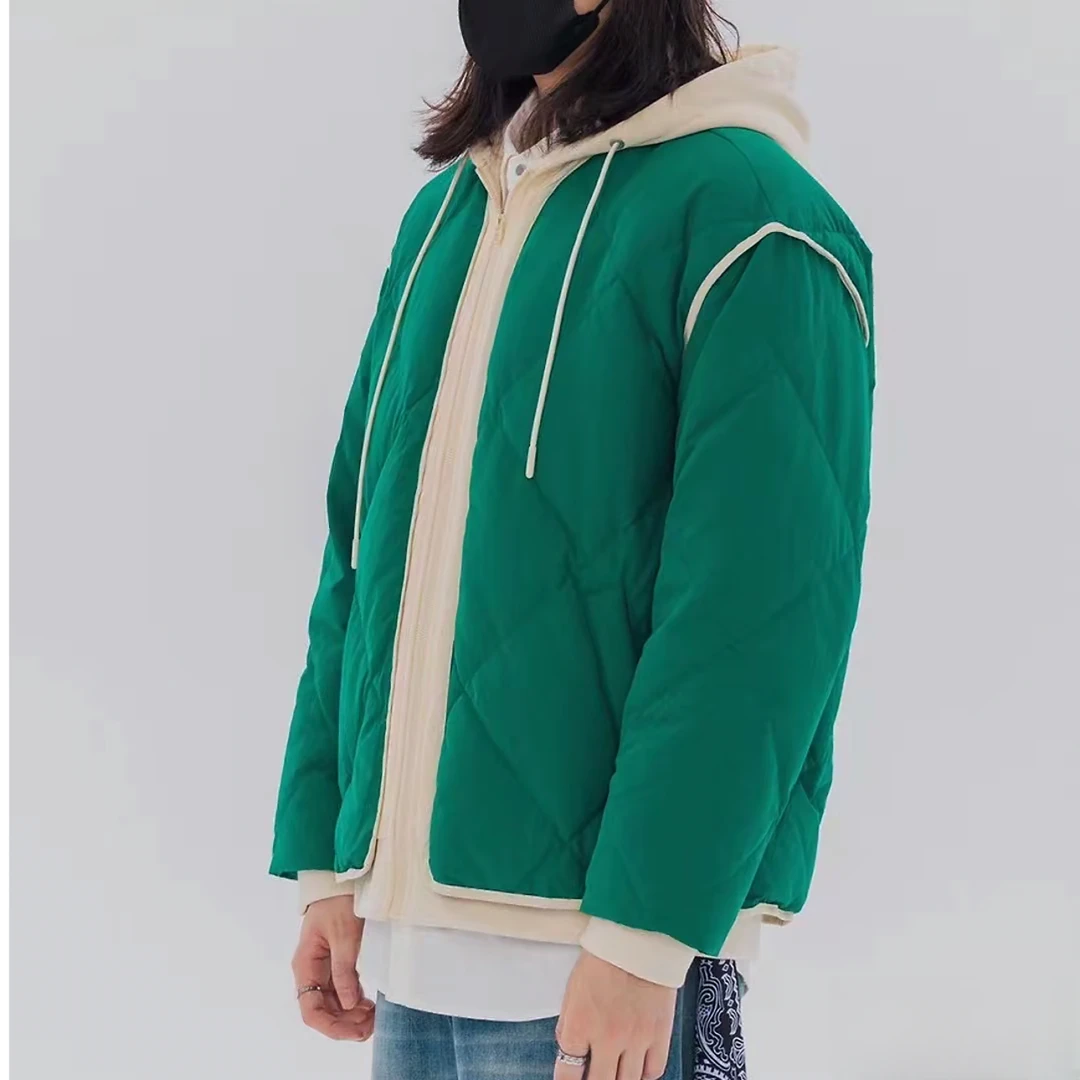 羽绒服男冬季新款美式潮牌假两件连帽休闲百搭拼接男士外套22355