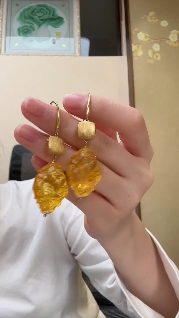 琥珀未镶嵌耳饰耳环