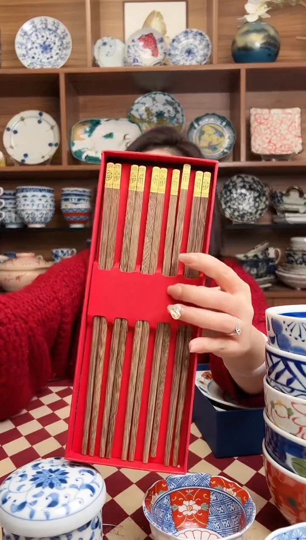 【闪购商品】瓷片福字鸡翅木筷 5双盒装