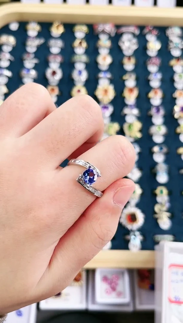 银S925镶嵌戒指坦桑石fg32