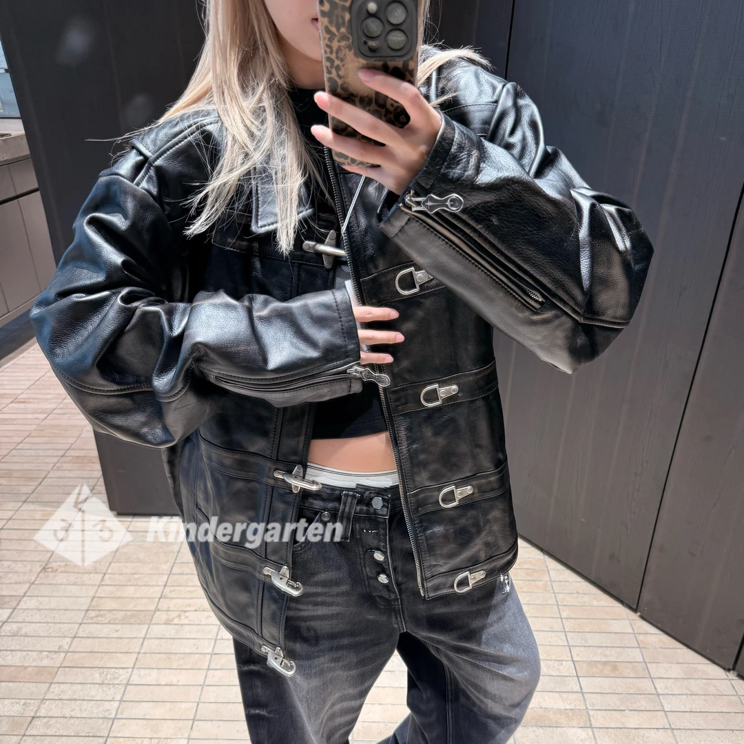 THUG CLUB 绵羊皮衣外套龙虾扣星月金属logo韩【男女同款】