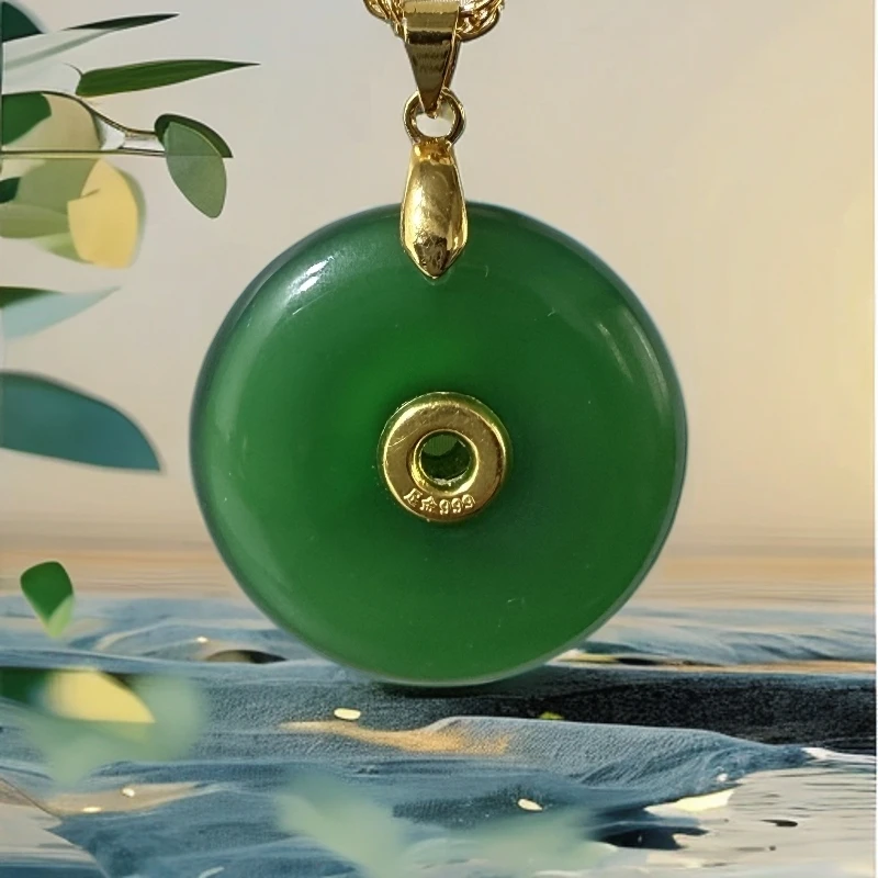 足金玉髓绿色平安扣吊坠-多样性发货-带礼盒证书 NN06
