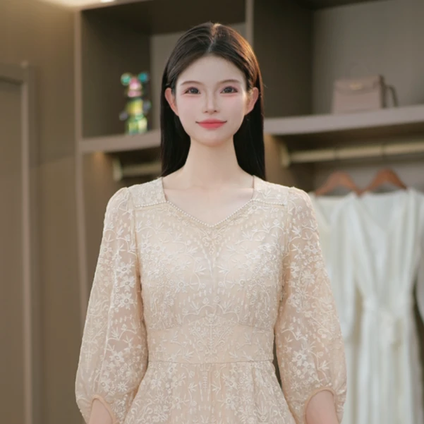 法式高贵气质女装轻奢2025爆款刺绣显瘦减龄新优雅连衣裙M-4XL