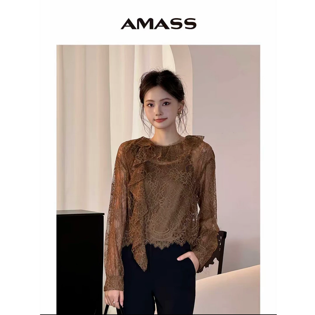 AMASS/阿玛施春夏薄款气质蕾丝时尚百搭显瘦透气复古蕾丝薄款衬衫