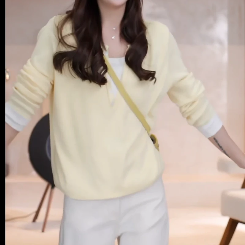 春季2025新款欧若风气质显瘦宽松假两件针织衫LK2501682