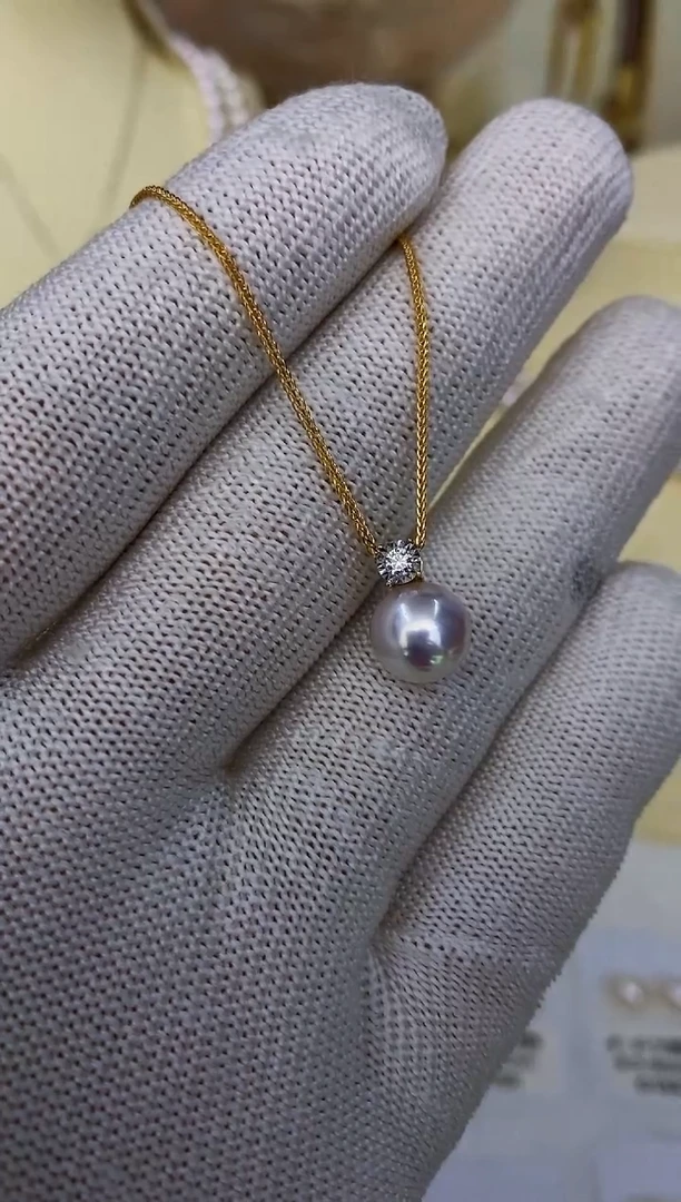 18K金镶嵌akoya王妃款吊坠海水珍珠8.5-9mm（赠链）