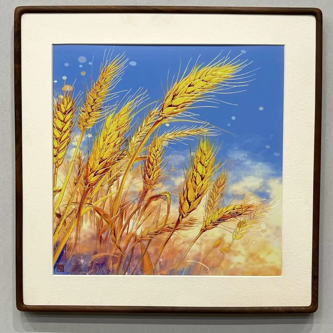 刘华铜手工錾刻《金秋麦穗》铜雕画玄关餐厅铜装饰画挂墙装饰品